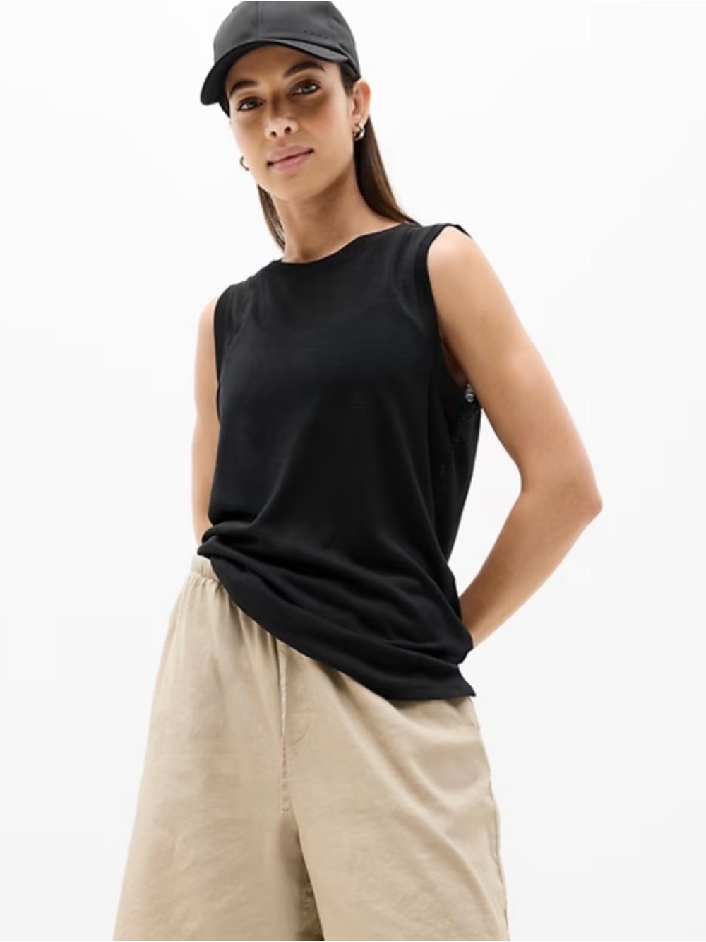 NWT Athleta Breezy Tank Black Sleeveless Crewneck Tank- XS